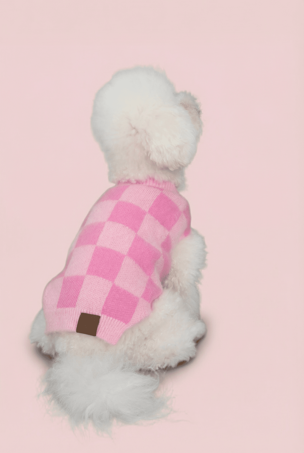 Checkered Knit Dog Sweater for Small Dogs – Soft Crewneck Outfit