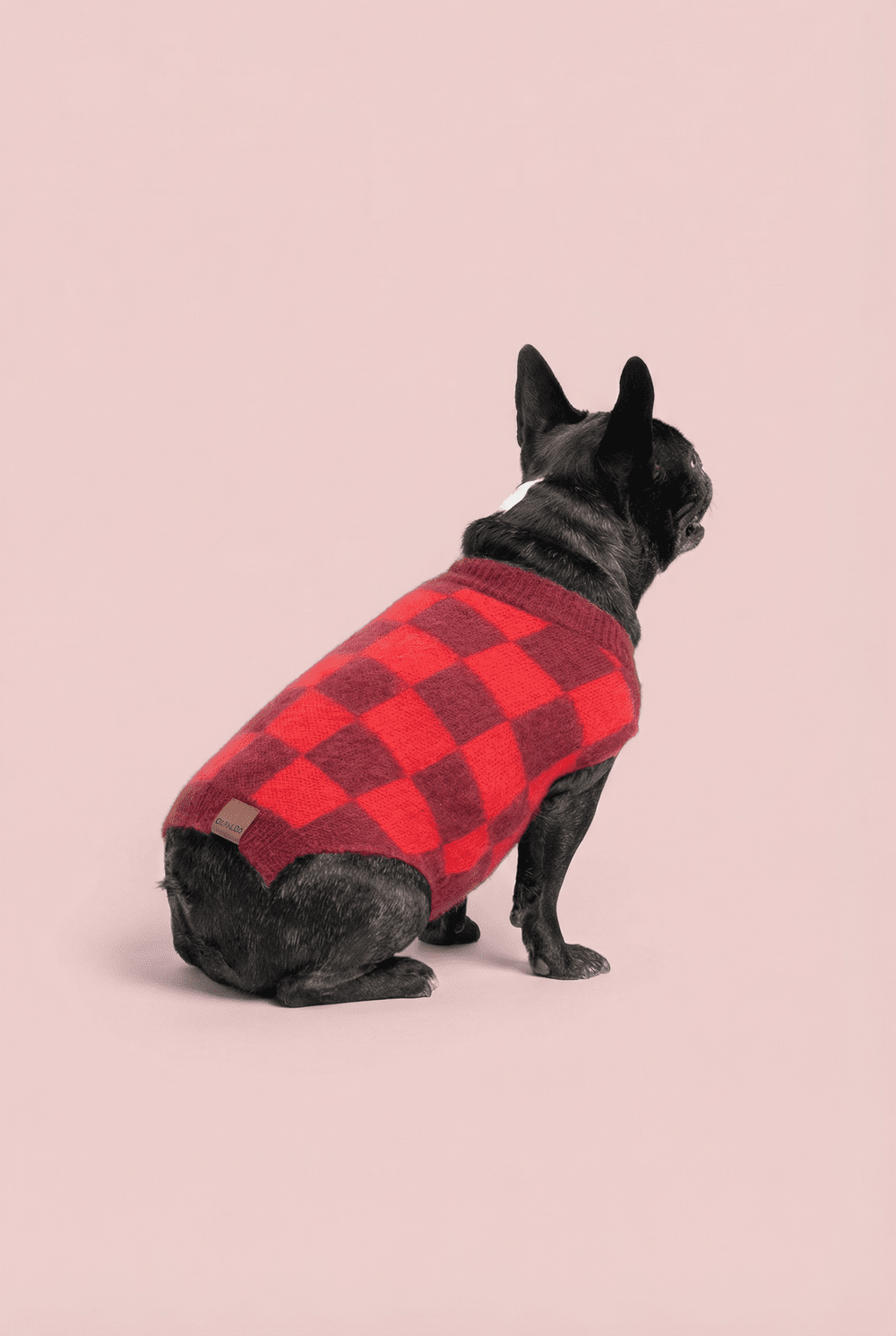 Checkered Knit Dog Sweater for Small Dogs – Soft Crewneck Outfit
