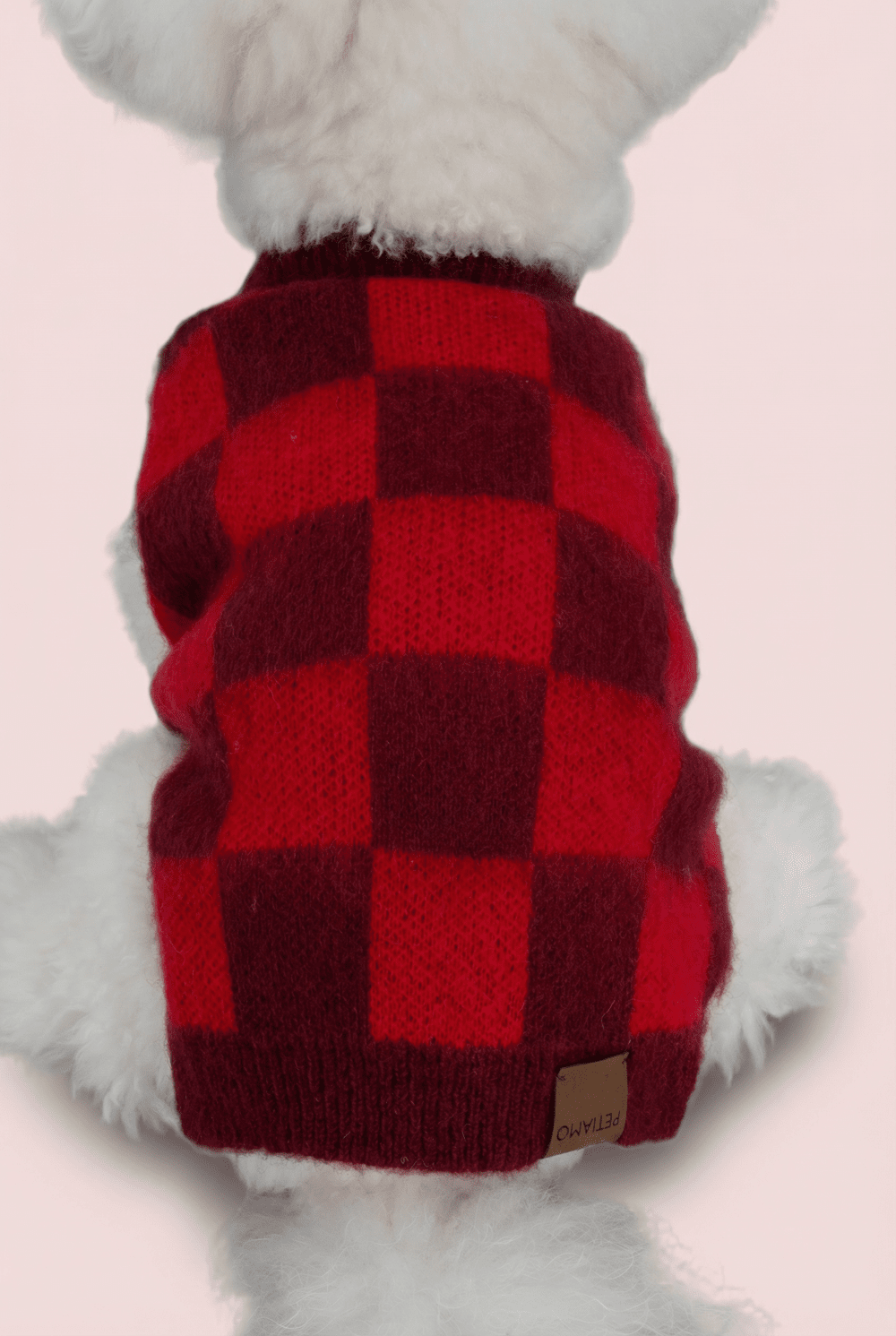 Checkered Knit Dog Sweater for Small Dogs – Soft Crewneck Outfit